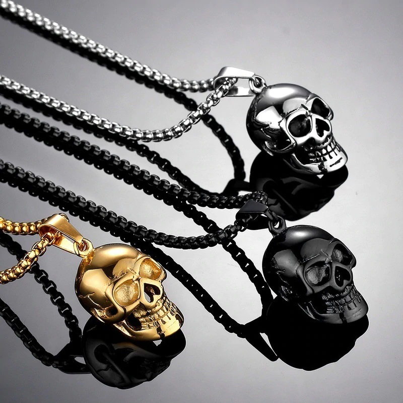  Gothic Retro Bronze Skull Blood Bottle Glass Pendant Necklaces For Women 